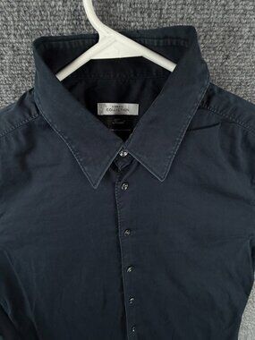 Versace Button Up Shirt Men Long Sleeve Designer Navy Blue Trend Size 17 Blend *